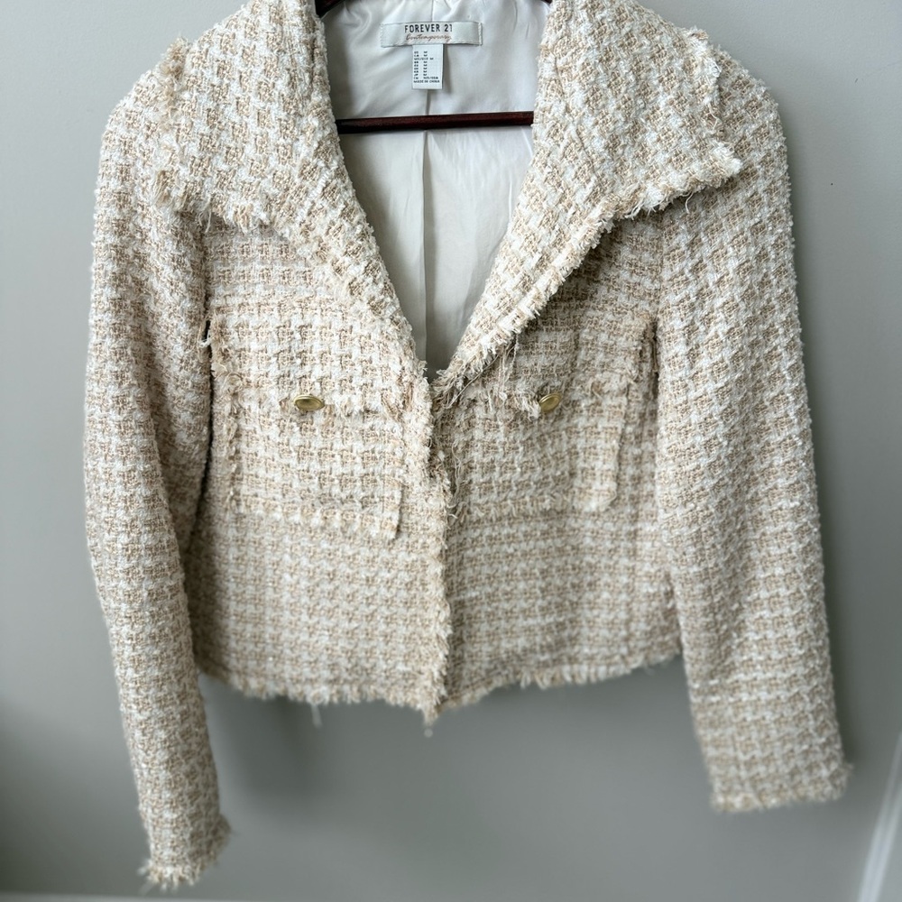 White and Gold Tweed Women's Blazer Size M